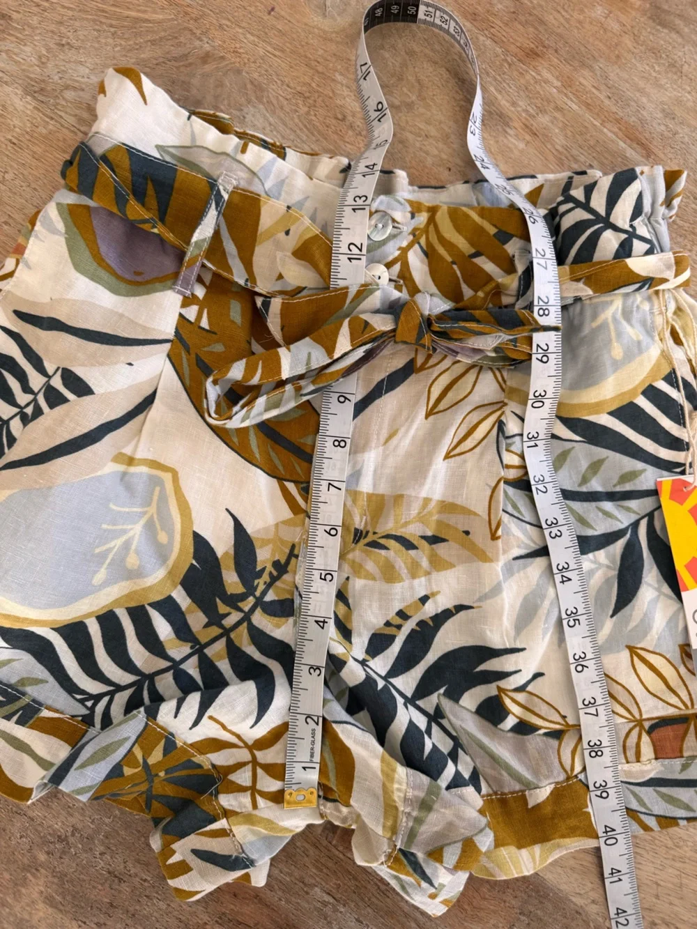 Printed Paperbag Waist Shorts - Mustard Leaf Print - Picture 8 of 9